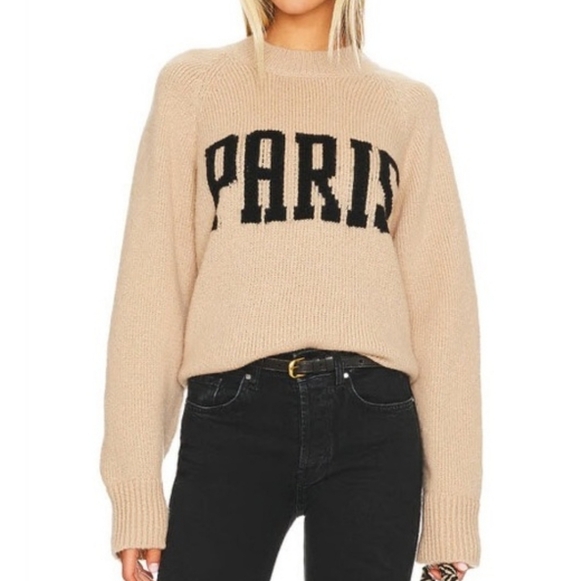 Anine Bing Kendrick University Paris Merino Wool & Cashmere Sweater Light Camel